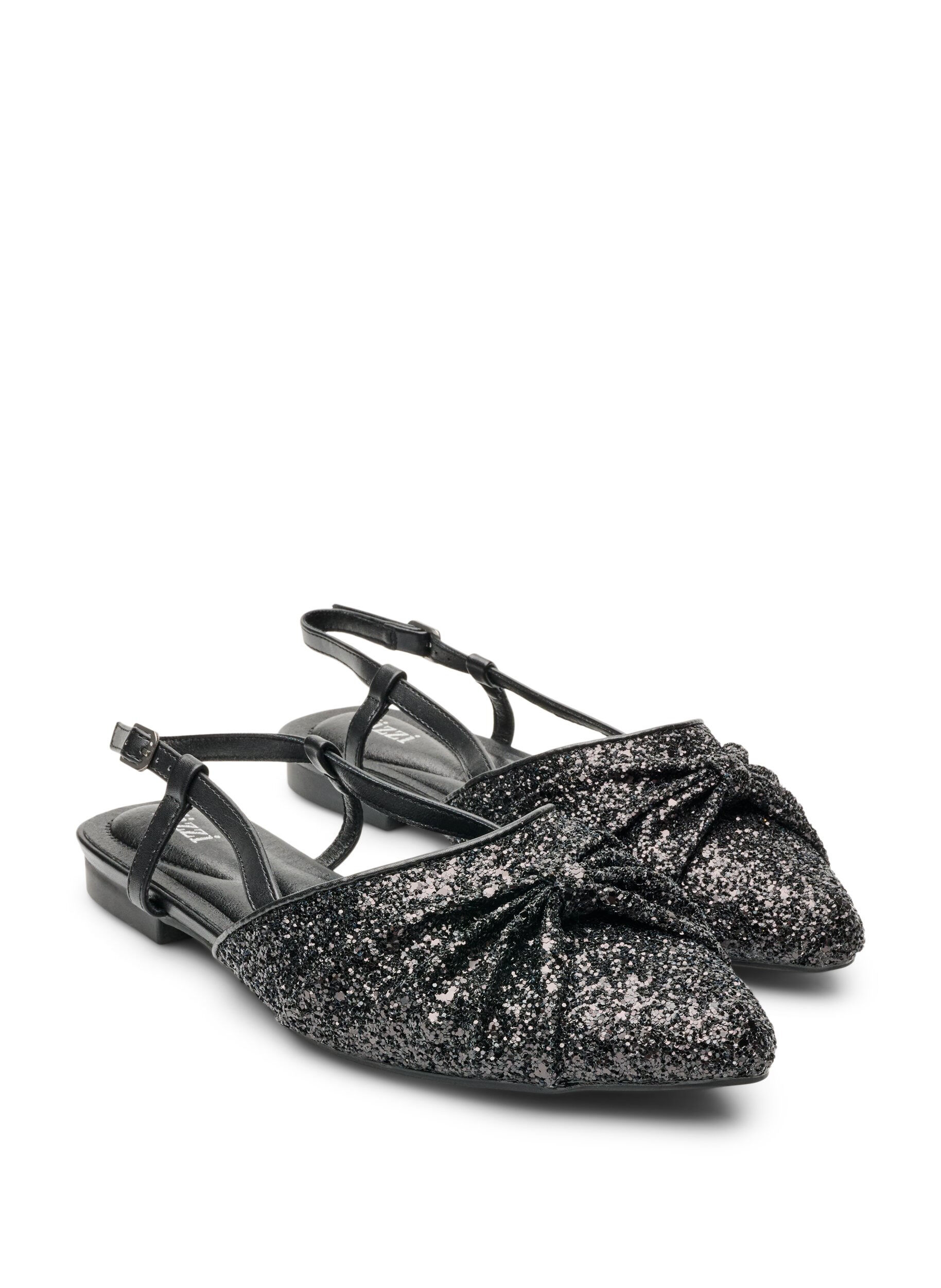 ZizziEscarpin slingback paillet&eacute; avec n&oelig;ud, Noir, Packshot image number 1