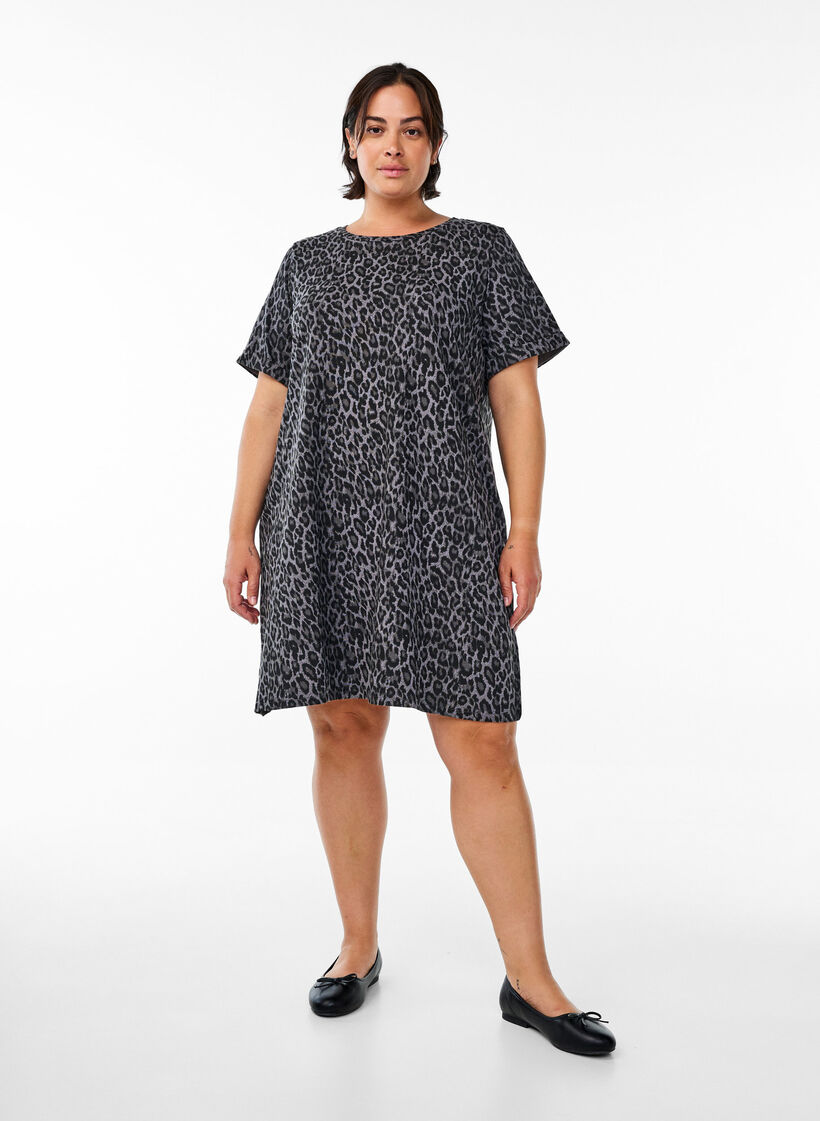 Robe T-shirt courte en jersey de coton, Gris, Model image number 1