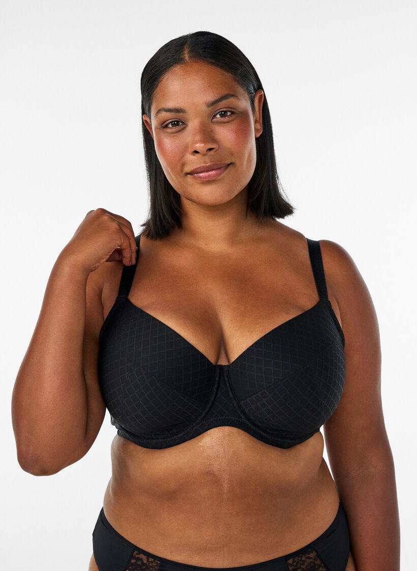 Soutien-gorge rembourr&eacute; en microfibre &agrave; carreaux, Noir, Model image number 0
