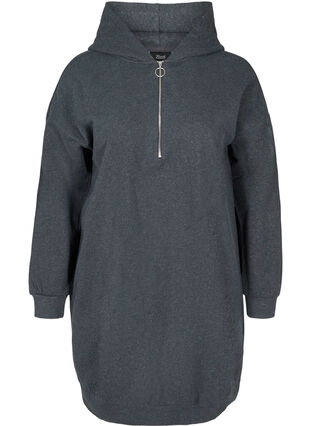 Robe pull avec capuche et fermeture éclair, Dark Grey Melange, Packshot image number 0