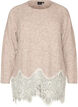 Pull en maille &agrave; manches raglan et large bordure en dentelle, Beige, Packshot image number 0