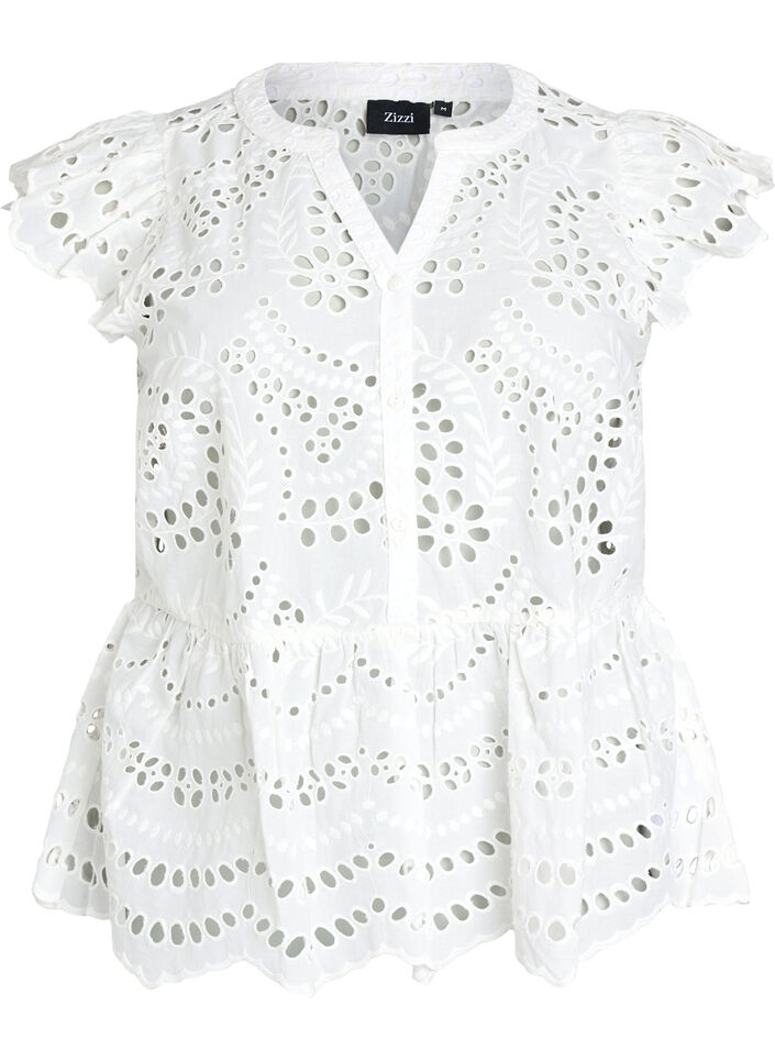 Blouse sans manches en broderie anglaise avec volants, Blanc, Packshot image number 0
