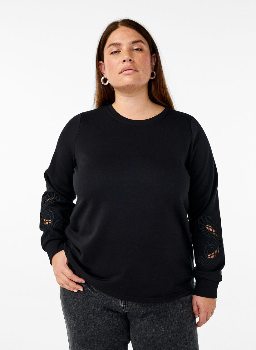 Sweatshirt avec découpes à motifs brodés, Black, Model image number 0