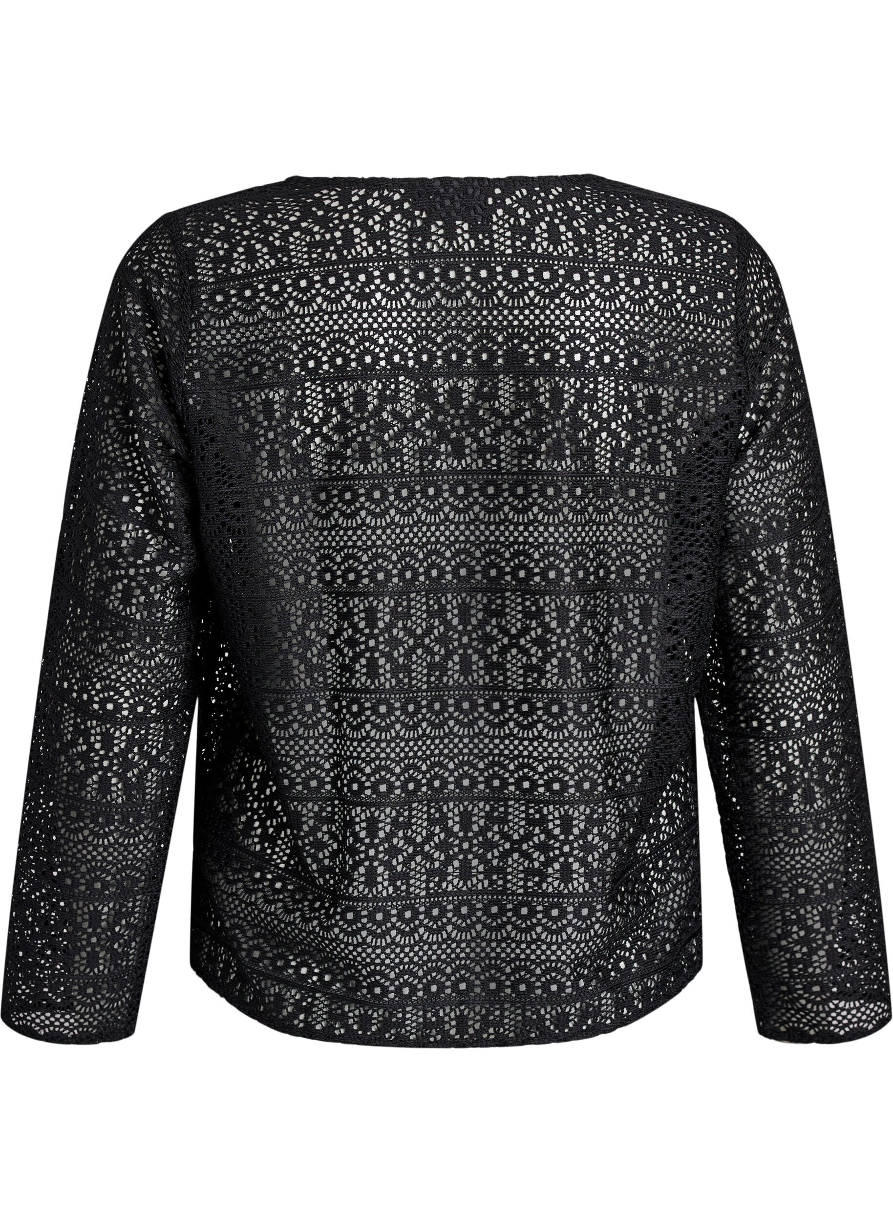 Zizzi Cardigan avec motif ajour&eacute; et cordons de serrage, Noir, Packshot image number 1