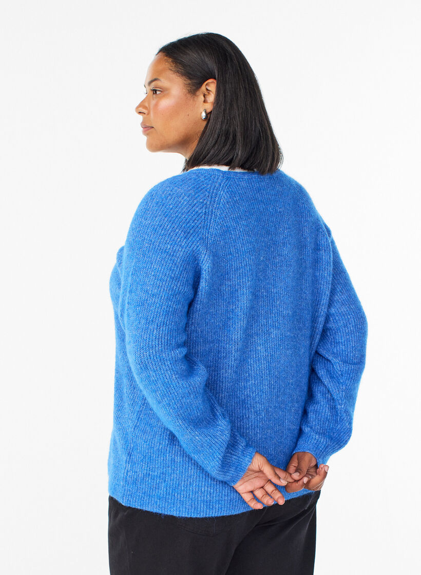 Blouse en maille &agrave; col V et manches raglan, Bleu, Model image number 2