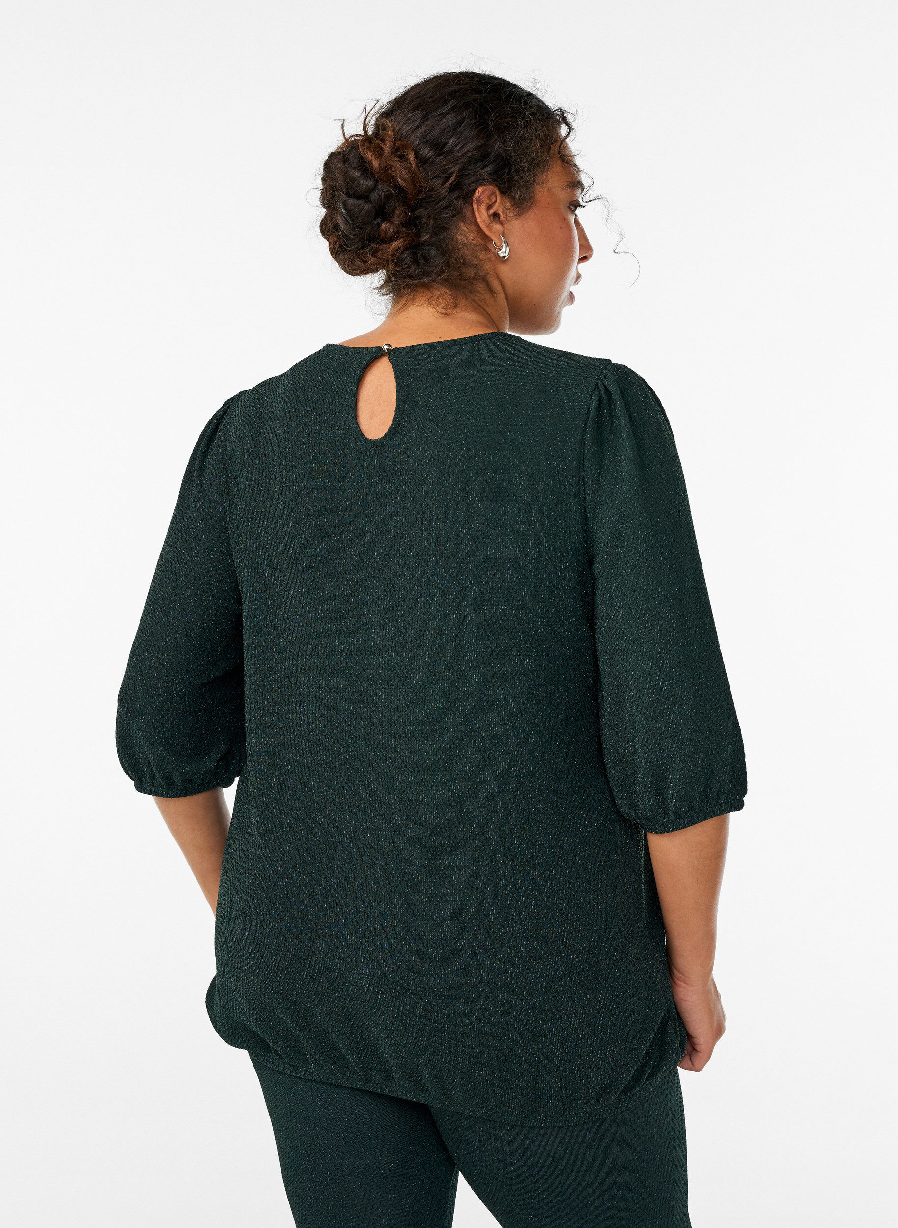 Zizzi Blouse &agrave; motif paillet&eacute; et manches 3/4, Vert fonc&eacute;, Model image number 2