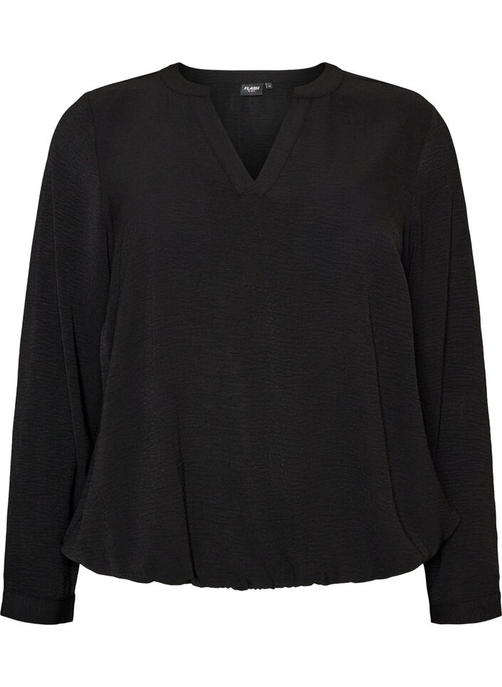 Blouse &agrave; la silhouette ballon avec col en V, Noir, Packshot image number 0