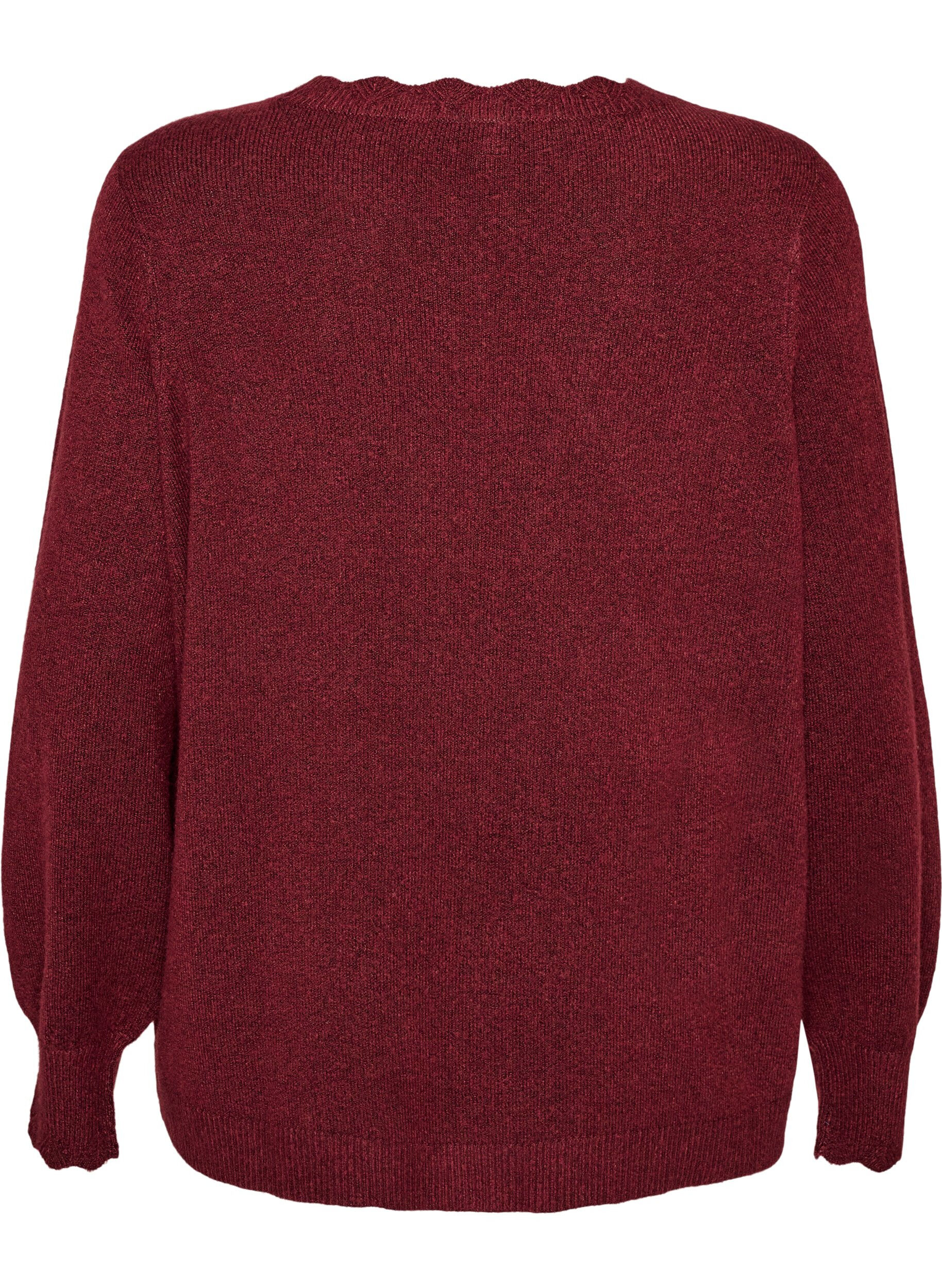 ZizziBlouse en maille &agrave; bords ondul&eacute;s, Bordeaux, Packshot image number 1