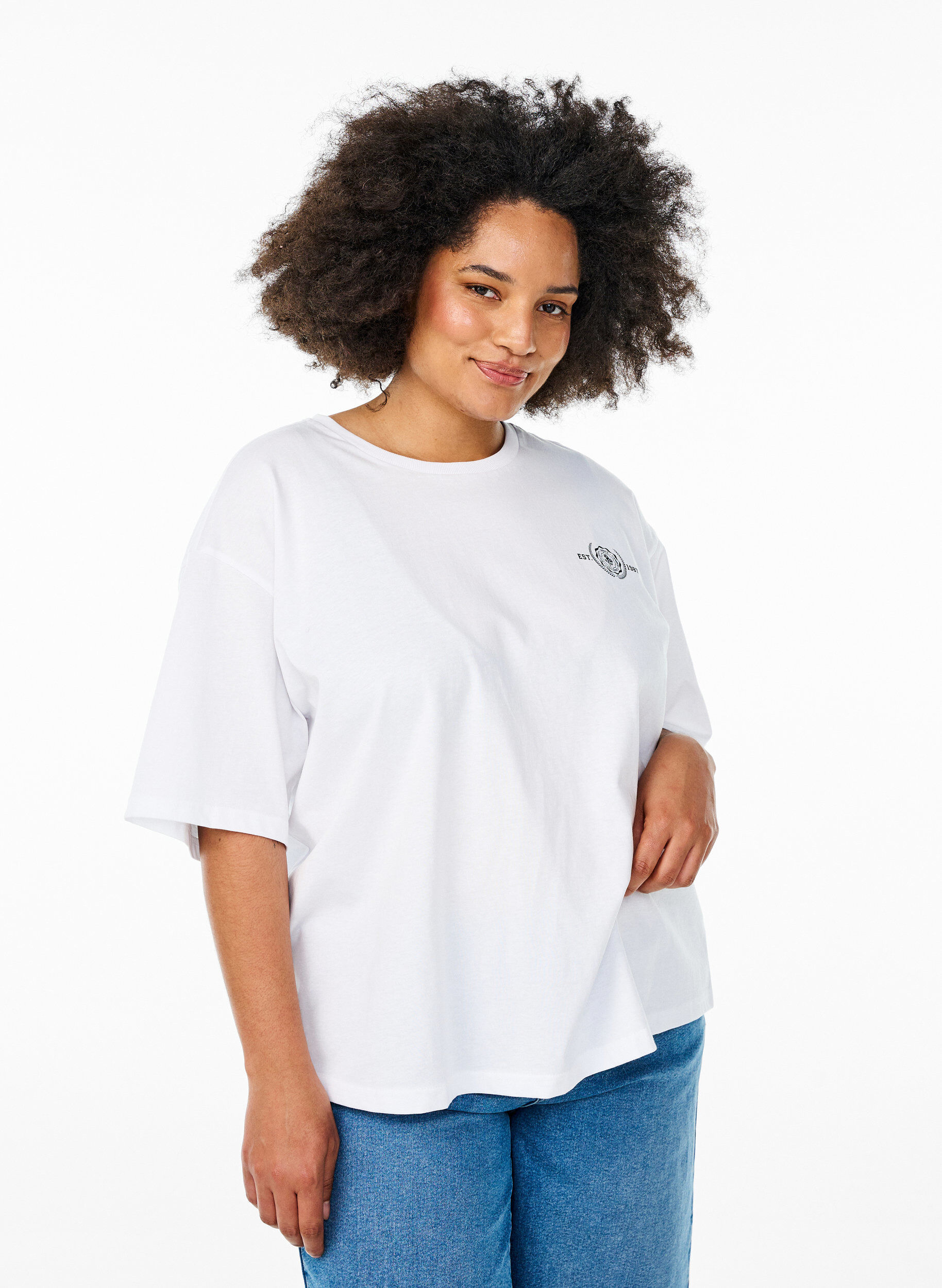 Zizzi T-shirt oversize avec impression au dos, Blanc, Model image number 2