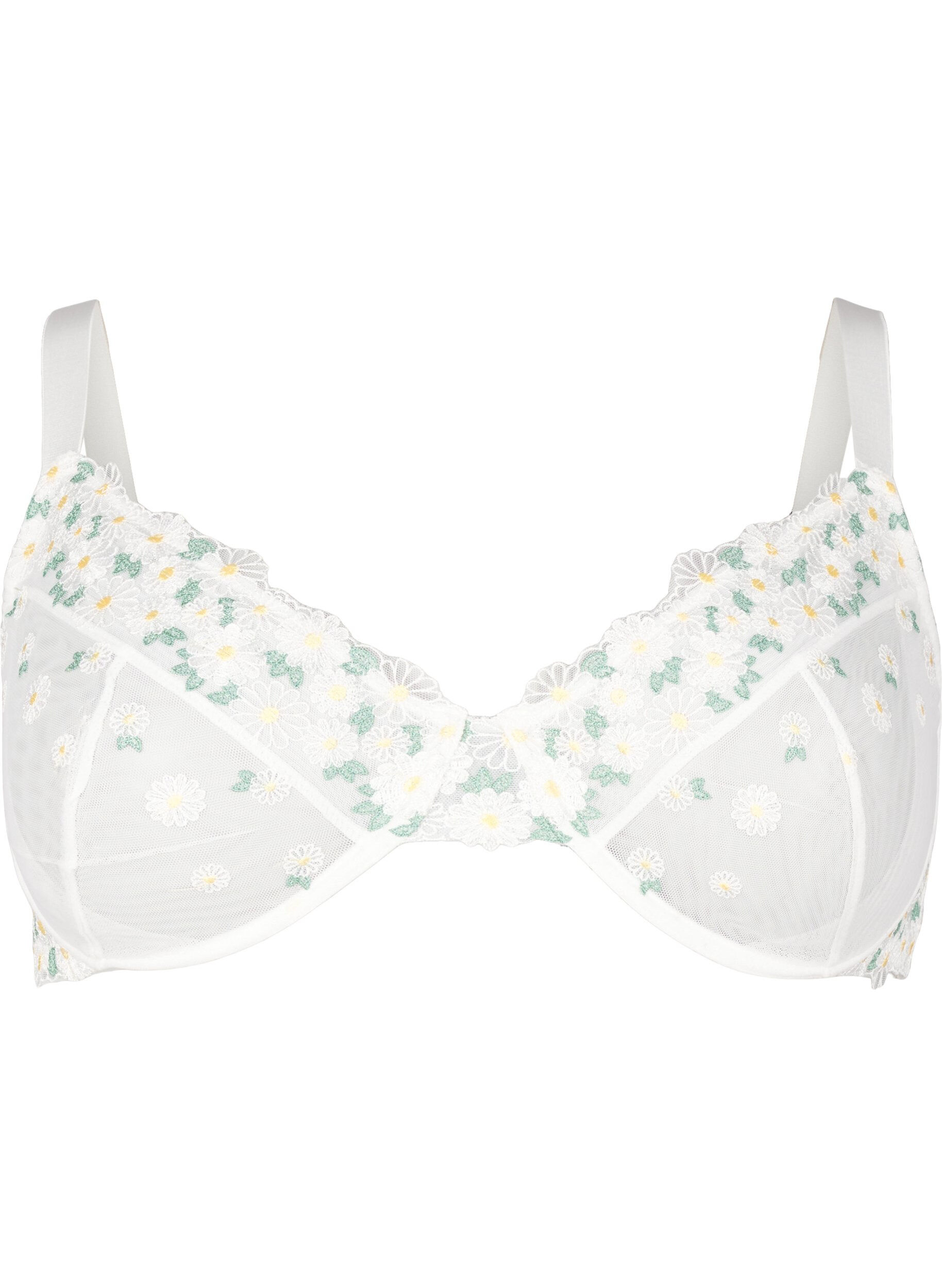 Soutien-gorge balconnet en maille brod&eacute;e de marguerites