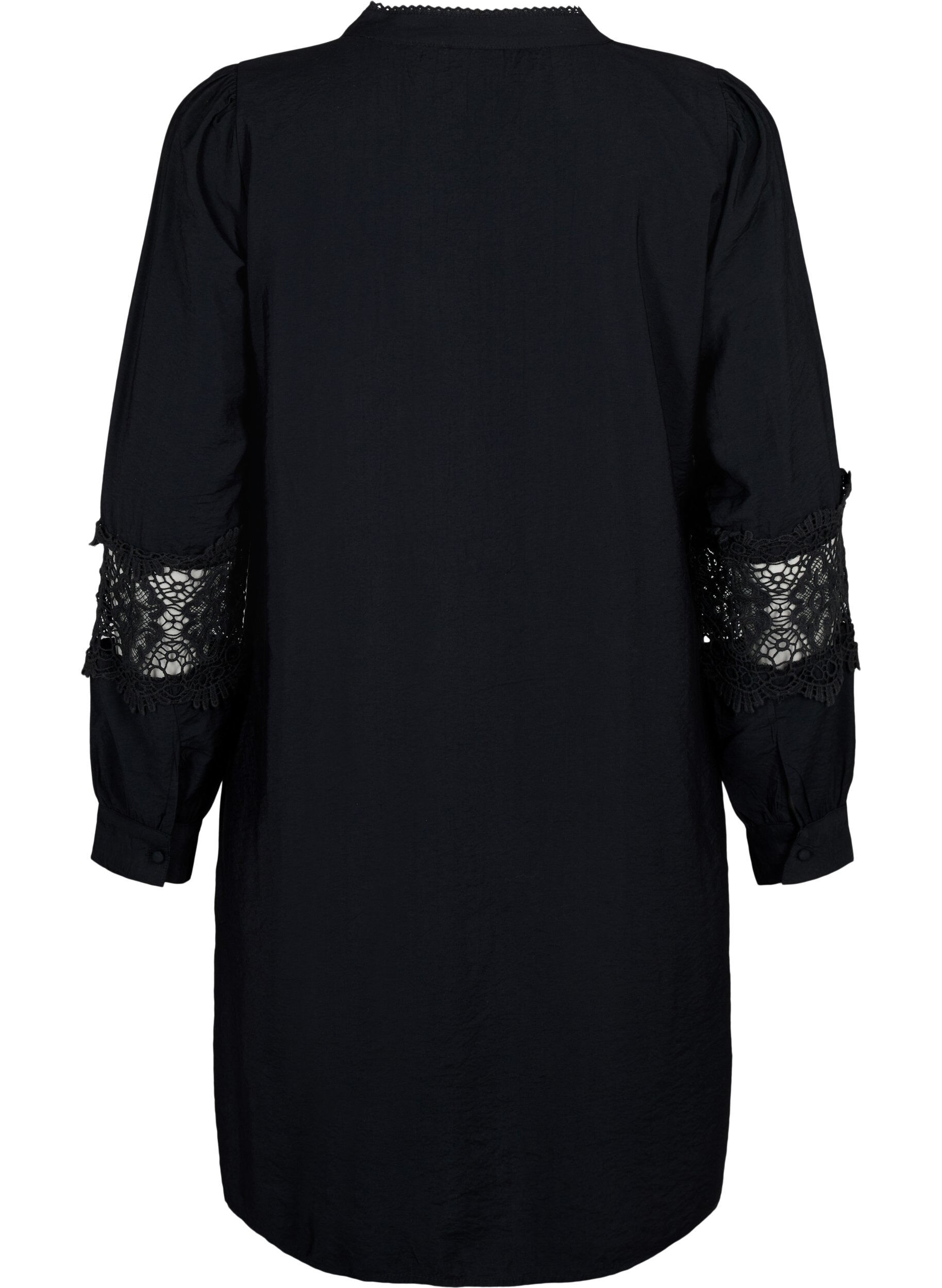 Zizzi Robe en viscose avec d&eacute;tails au crochet, Black, Packshot image number 1