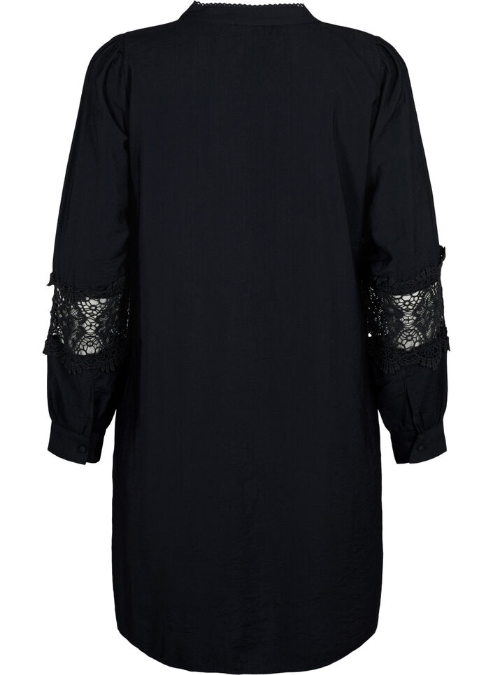 Robe en viscose avec détails au crochet, Black, Packshot image number 1
