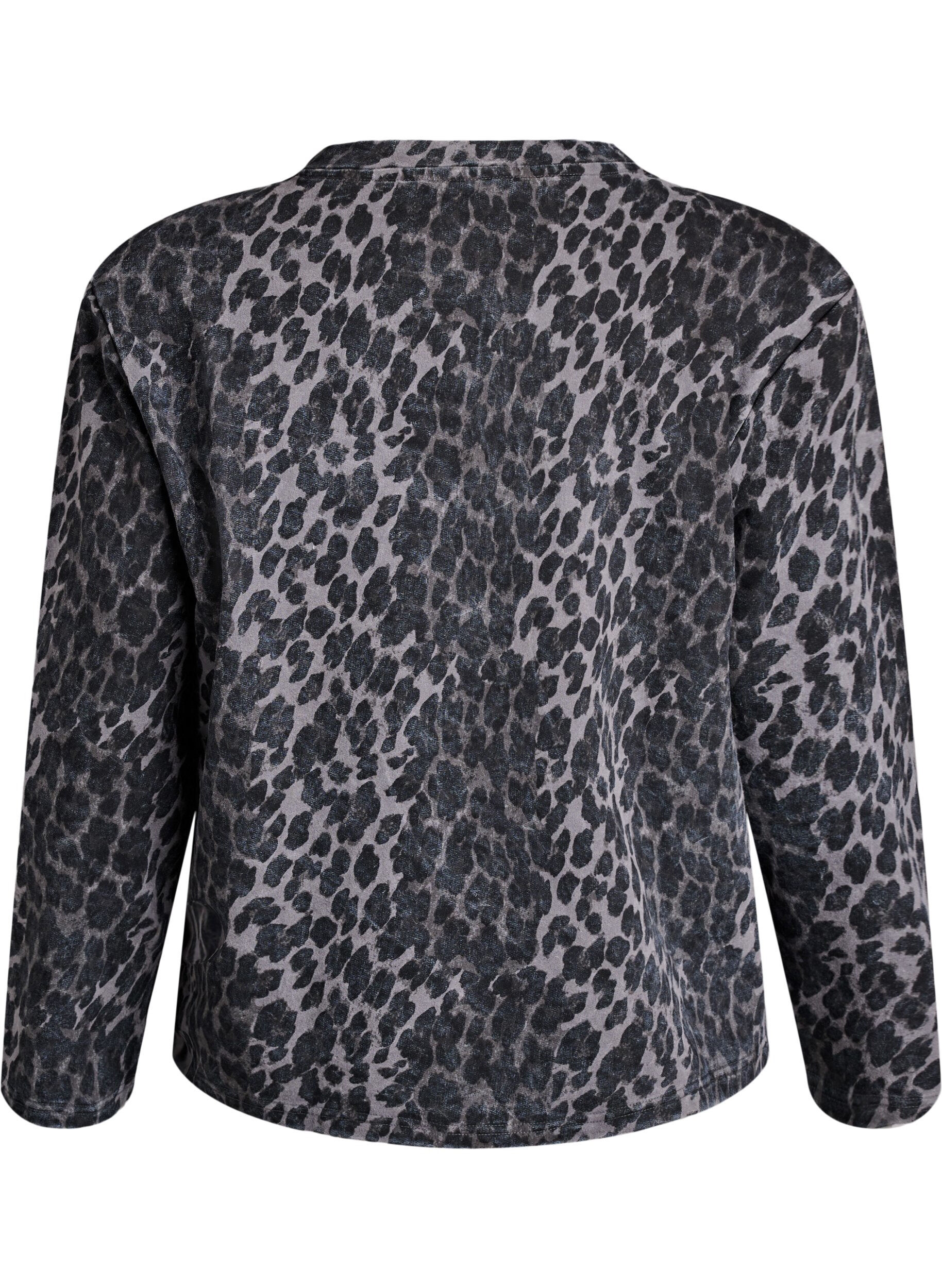 Zizzi Sweat-shirt imprim&eacute; l&eacute;opard, Gris, Packshot image number 1