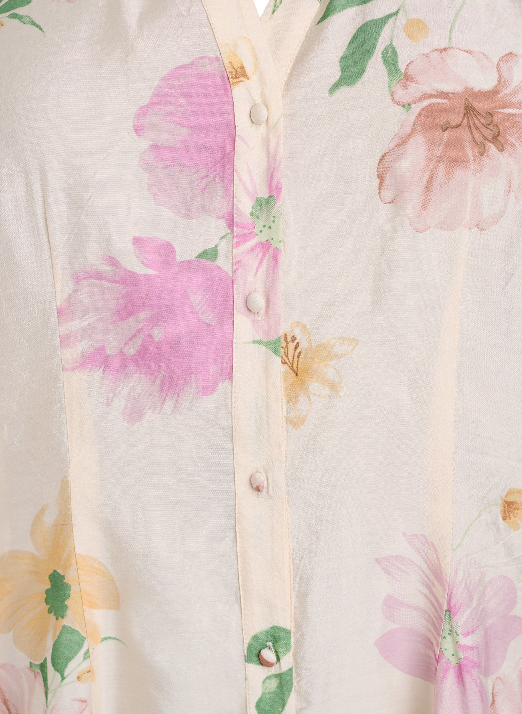 Zizzi Robe midi fleurie avec col &agrave; volants et fermeture boutonn&eacute;e, Beige, Packshot image number 2