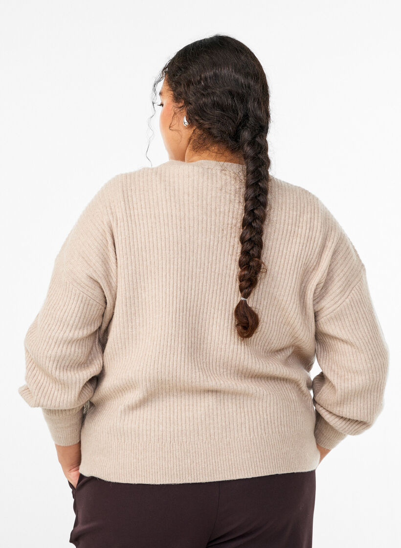 Cardigan en tricot c&ocirc;tel&eacute; avec boutons, Beige, Model image number 2