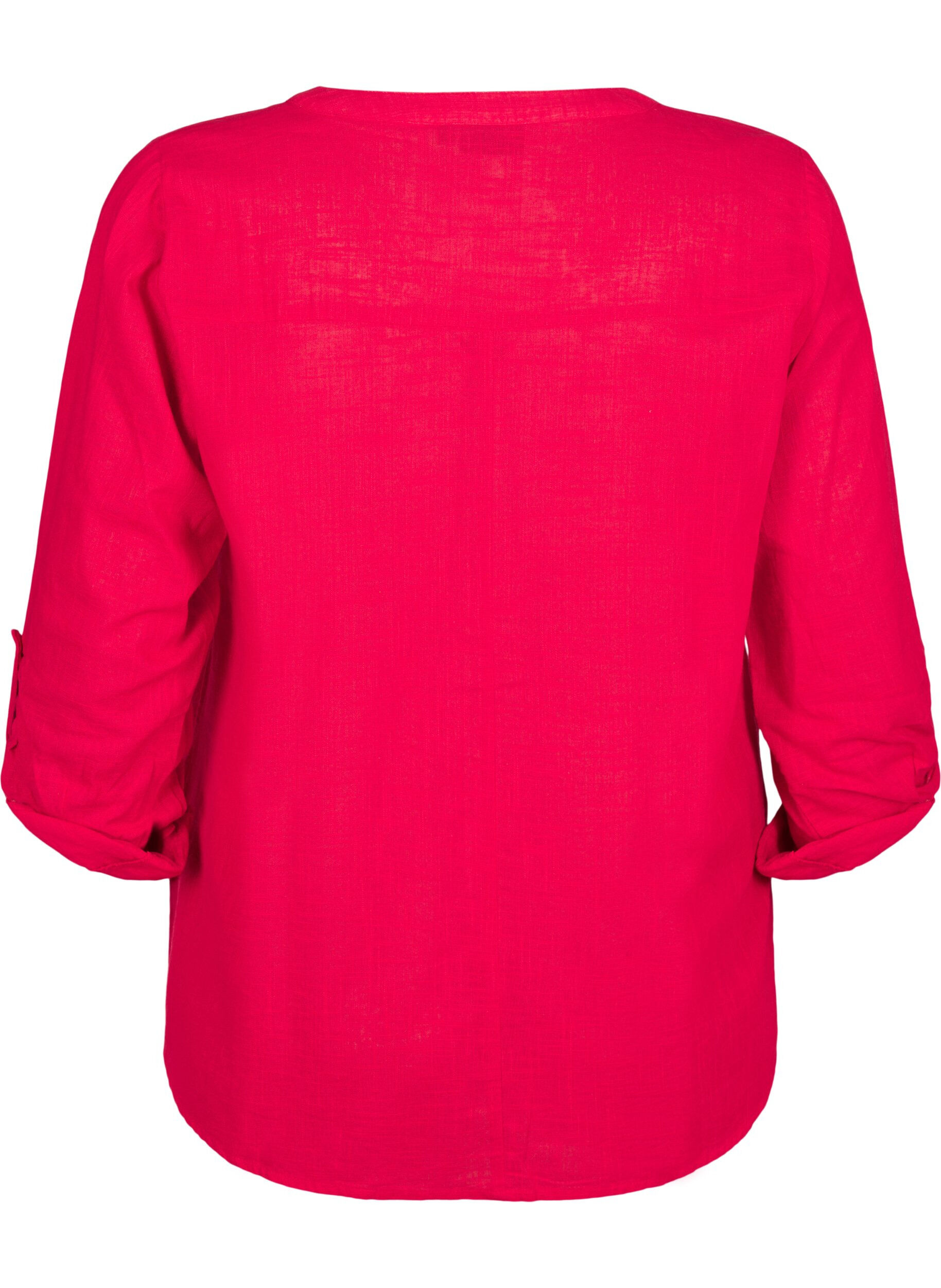 ZizziChemisier en coton avec un col en V, Rouge, Packshot image number 1