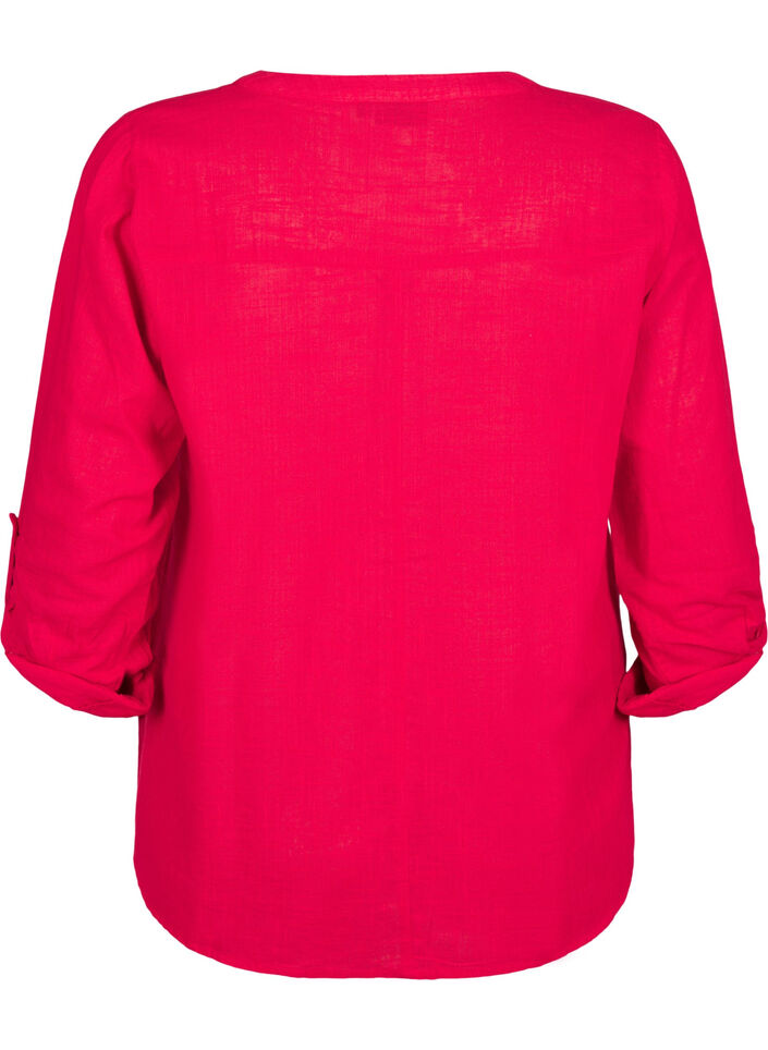 Chemisier en coton avec un col en V, Rouge, Packshot image number 1