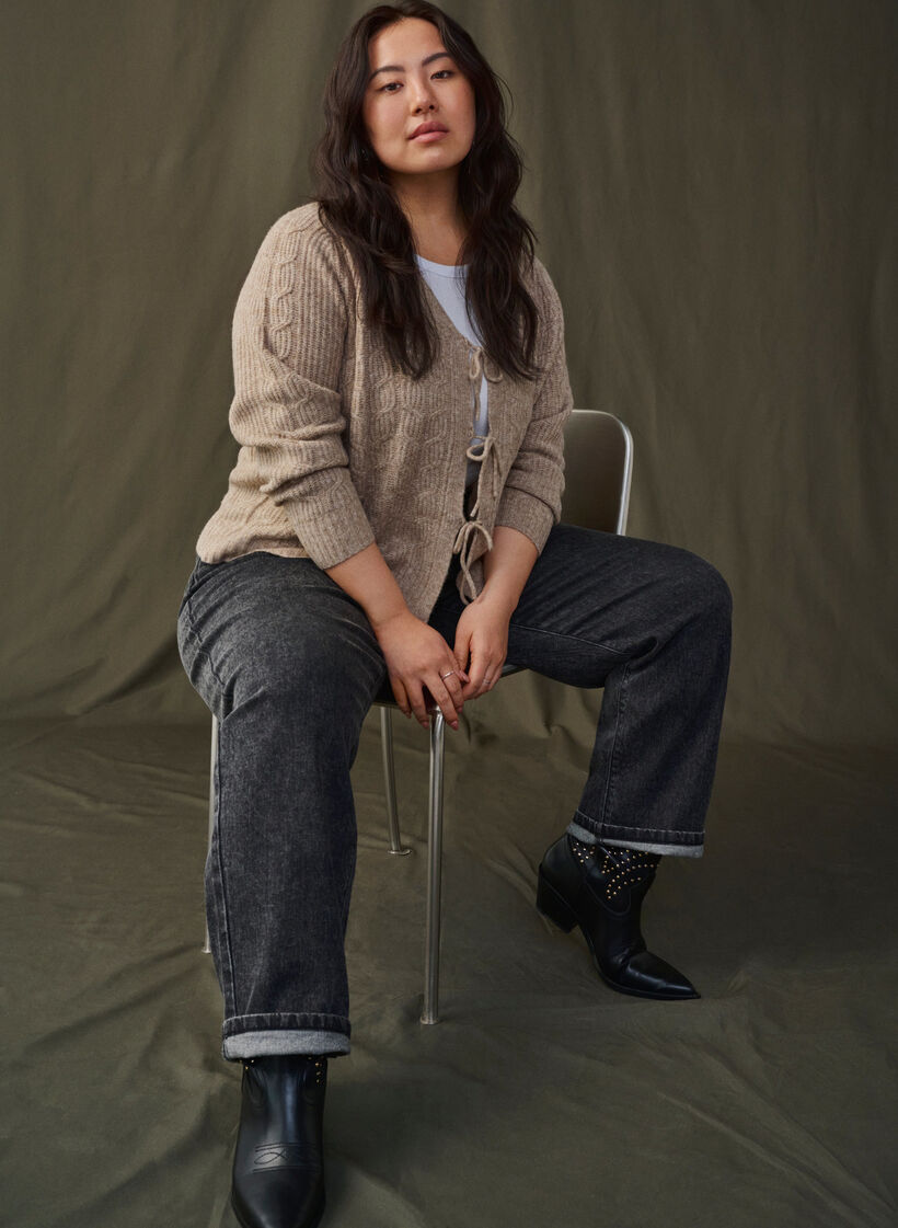 Cardigan en maille avec lien à nouer, Simply Taupe Mel., Image image number 1