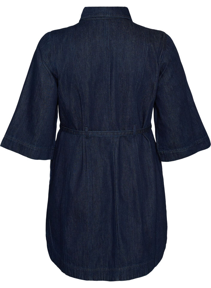 Robe en jean avec ceinture et manches 3/4, Bleu, Packshot image number 1