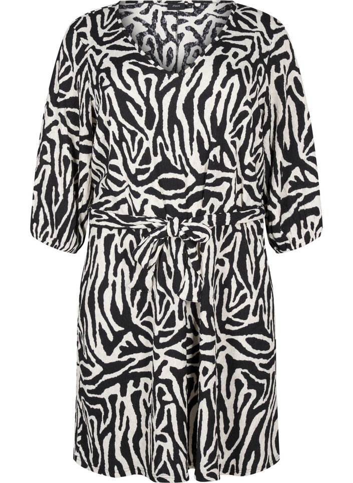 Robe courte &agrave; manches 3/4 et imprim&eacute; z&egrave;bre, Noir, Packshot image number 0
