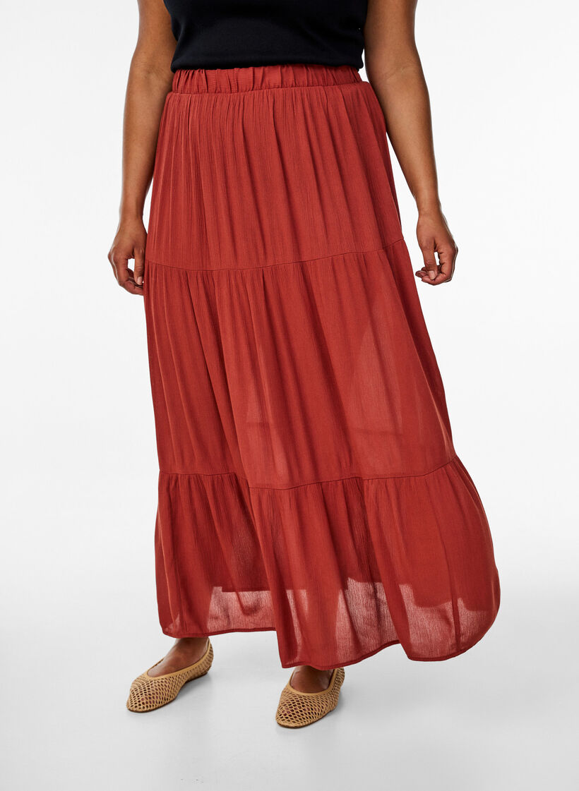 Jupe longue &agrave; taille &eacute;lastiqu&eacute;e, Rouge, Model image number 2
