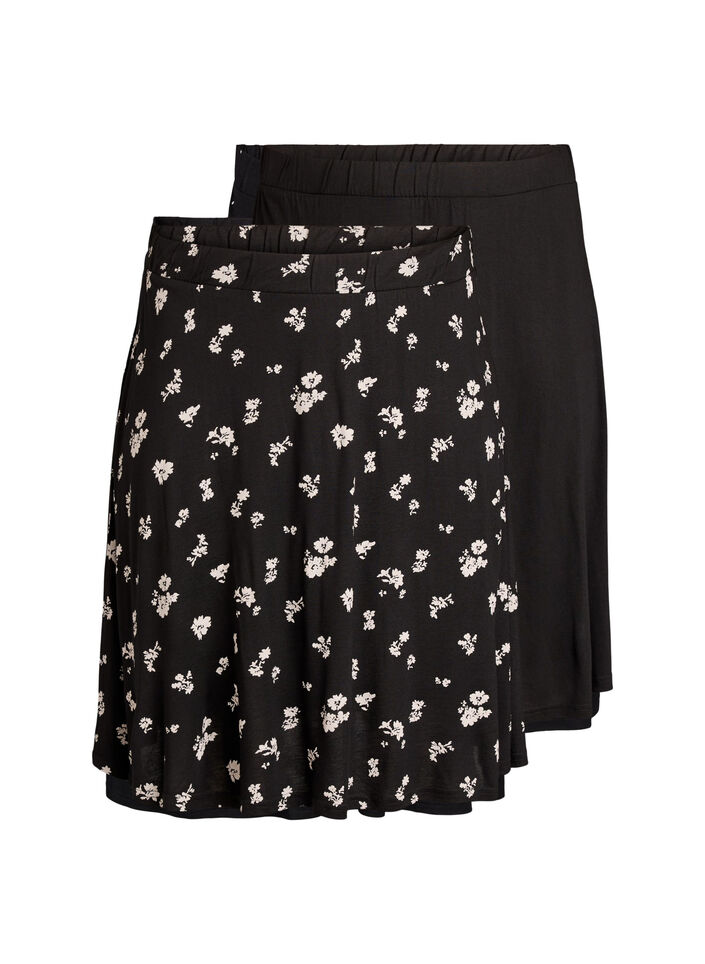 2-pack jupes patineuse en viscose, Noir, Packshot image number 0