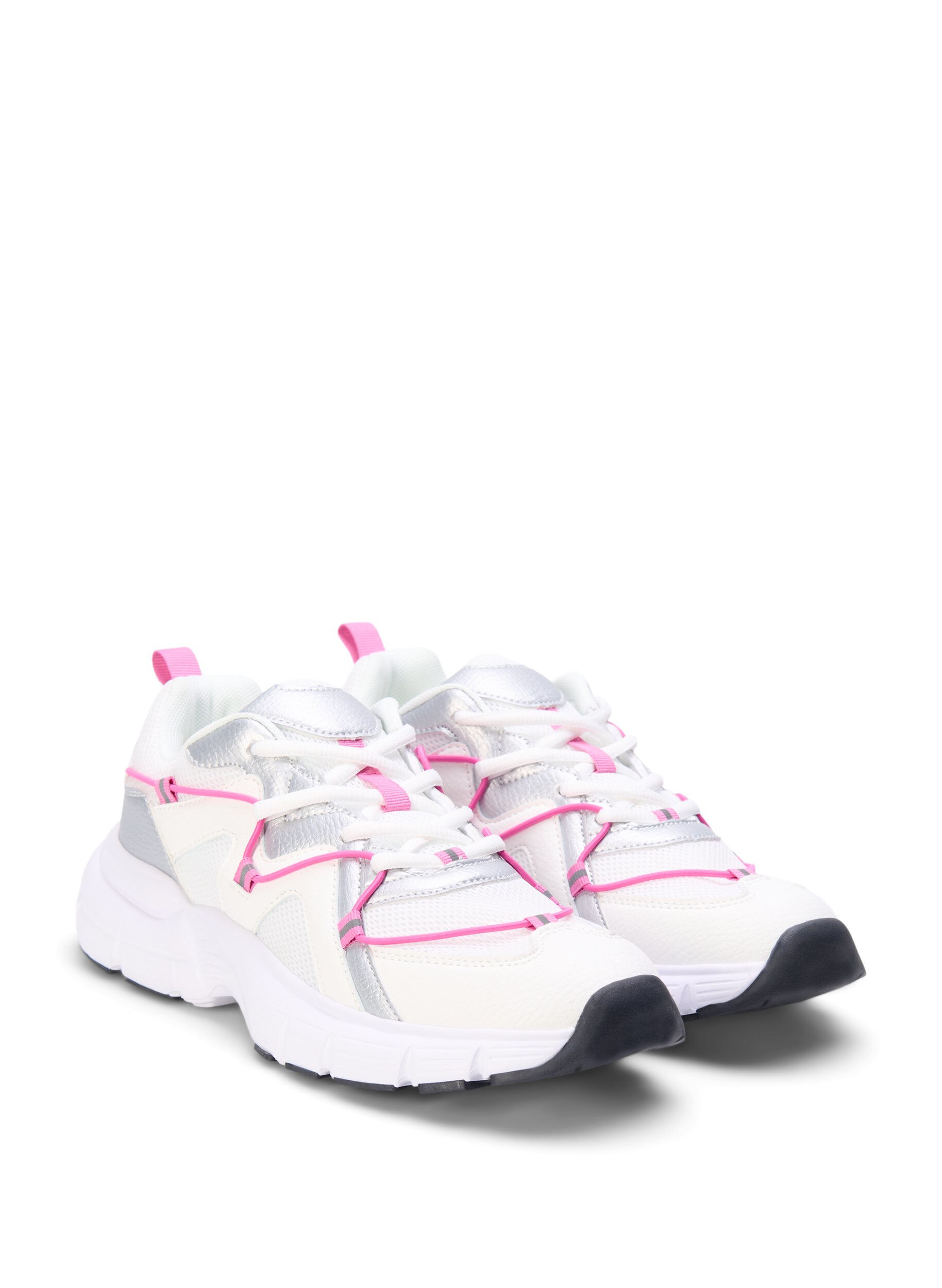 Zizzi Baskets larges avec d&eacute;tail de lacet contrast&eacute;, White w. Pink, Packshot image number 1