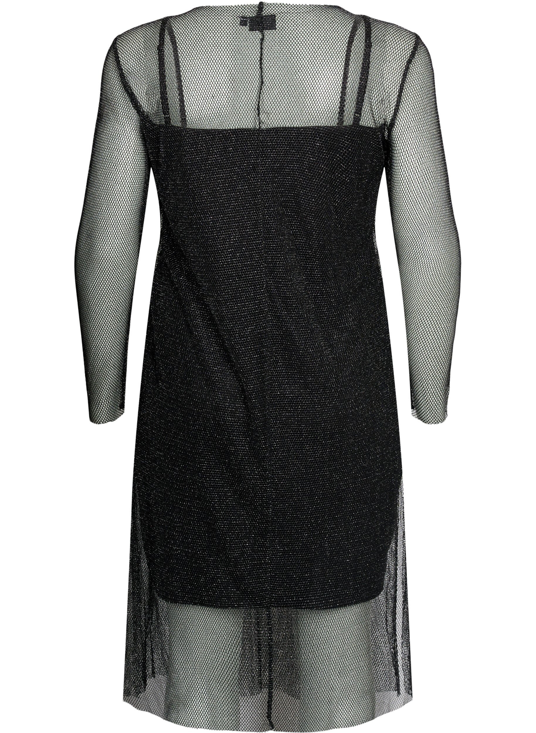 Zizzi Robe filet &agrave; manches longues, Black w. Silver, Packshot image number 1