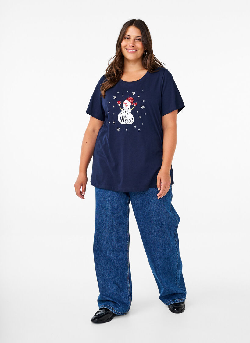 T-shirts de Noël en 100 % coton, Navy B. w. LetItSnow, Model image number 2