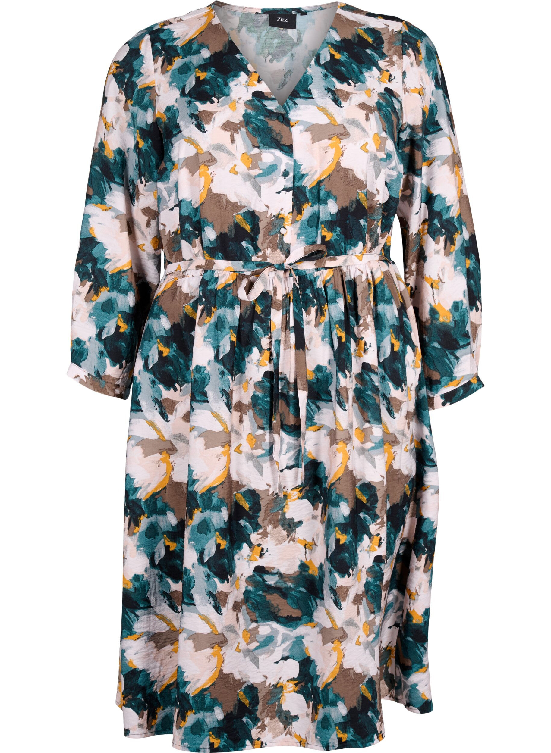 Zizzi Robe en viscose imprim&eacute;e avec cordon de serrage, Duck Gr. Forest AOP, Packshot image number 0
