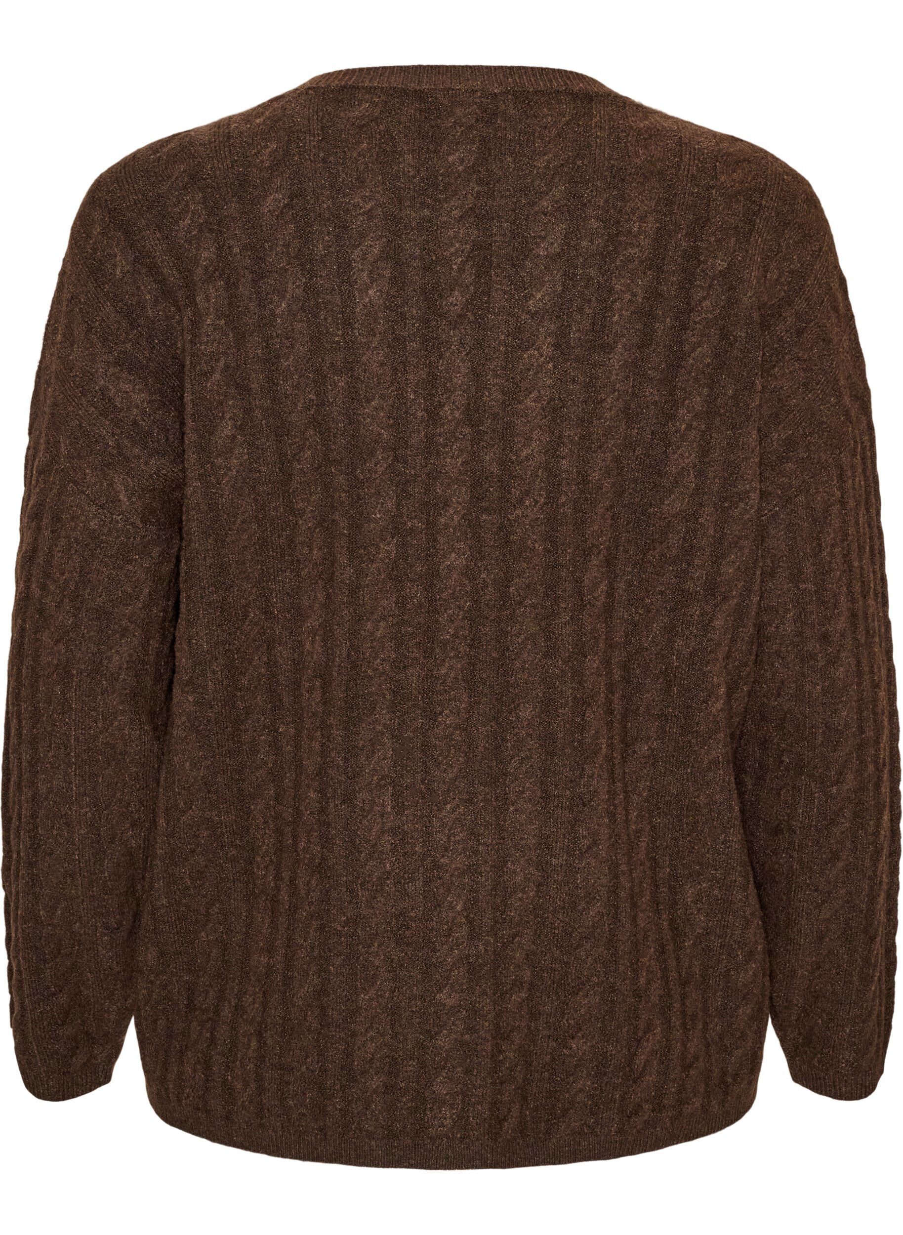 ZizziBlouse en maille torsad&eacute;e avec col en V, Marron, Packshot image number 1
