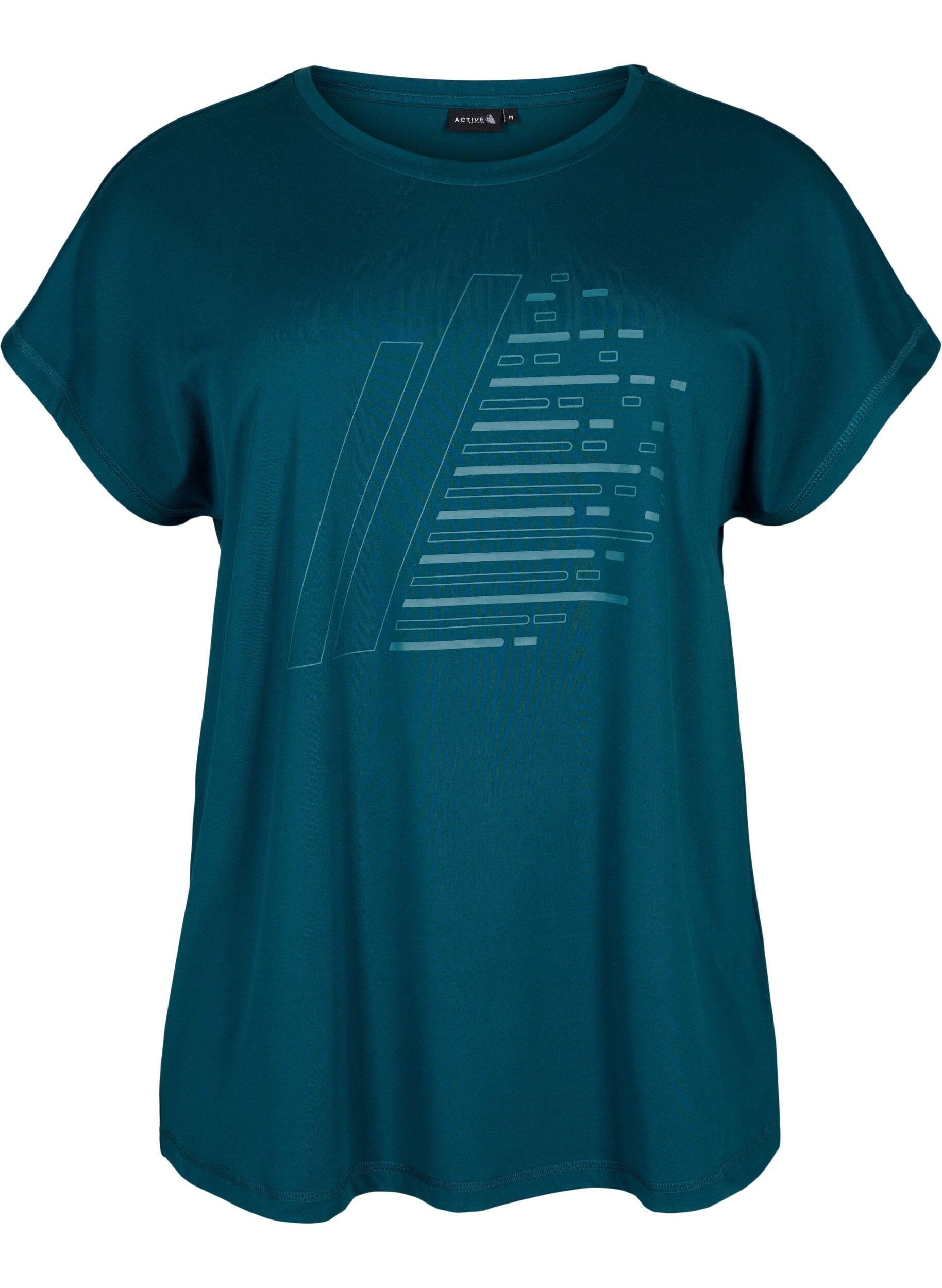 Zizzi T-shirt d'entra&icirc;nement &agrave; manches courtes avec impression, Deep Teal/Pacific, Packshot image number 0