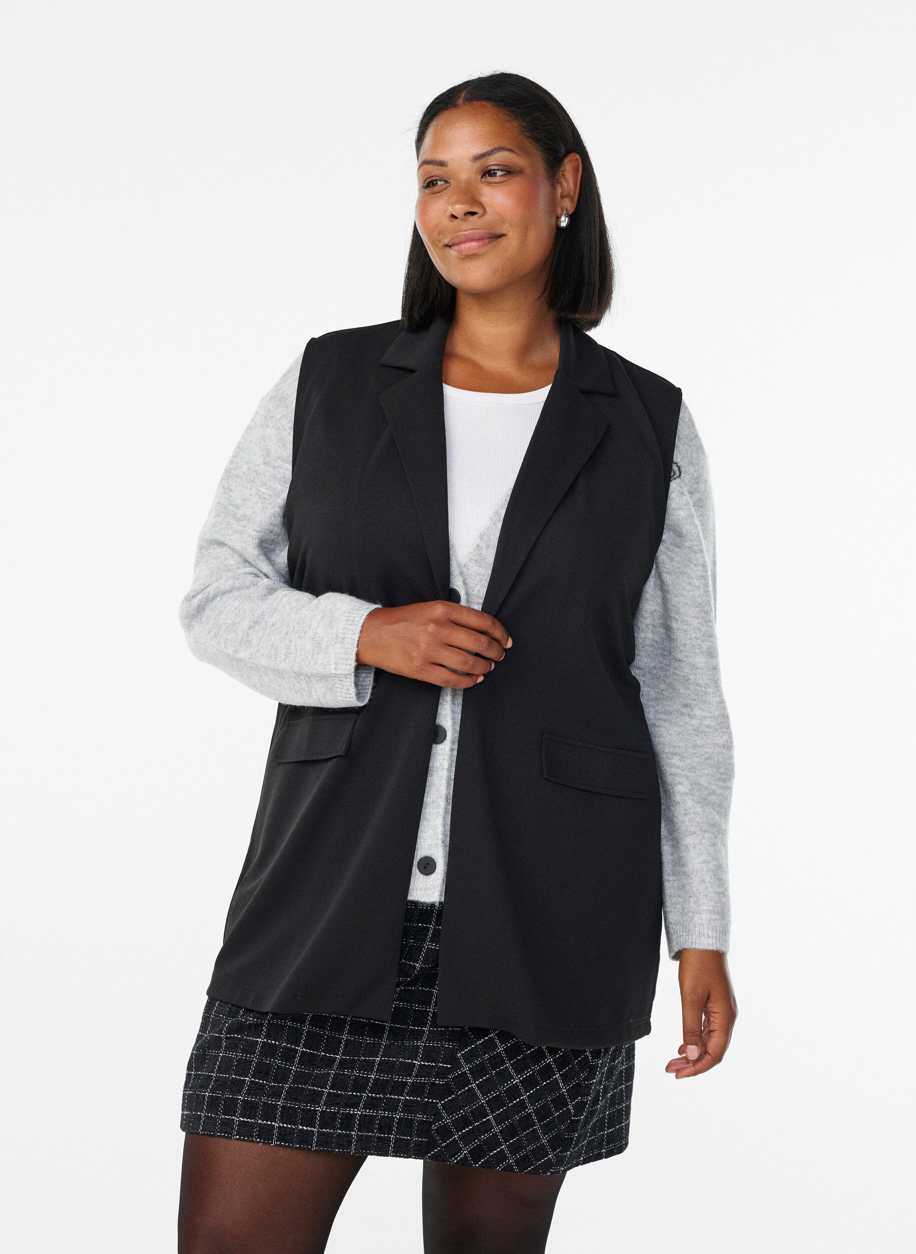 Zizzi Gilet blazer avec revers classiques, Noir, Model image number 0