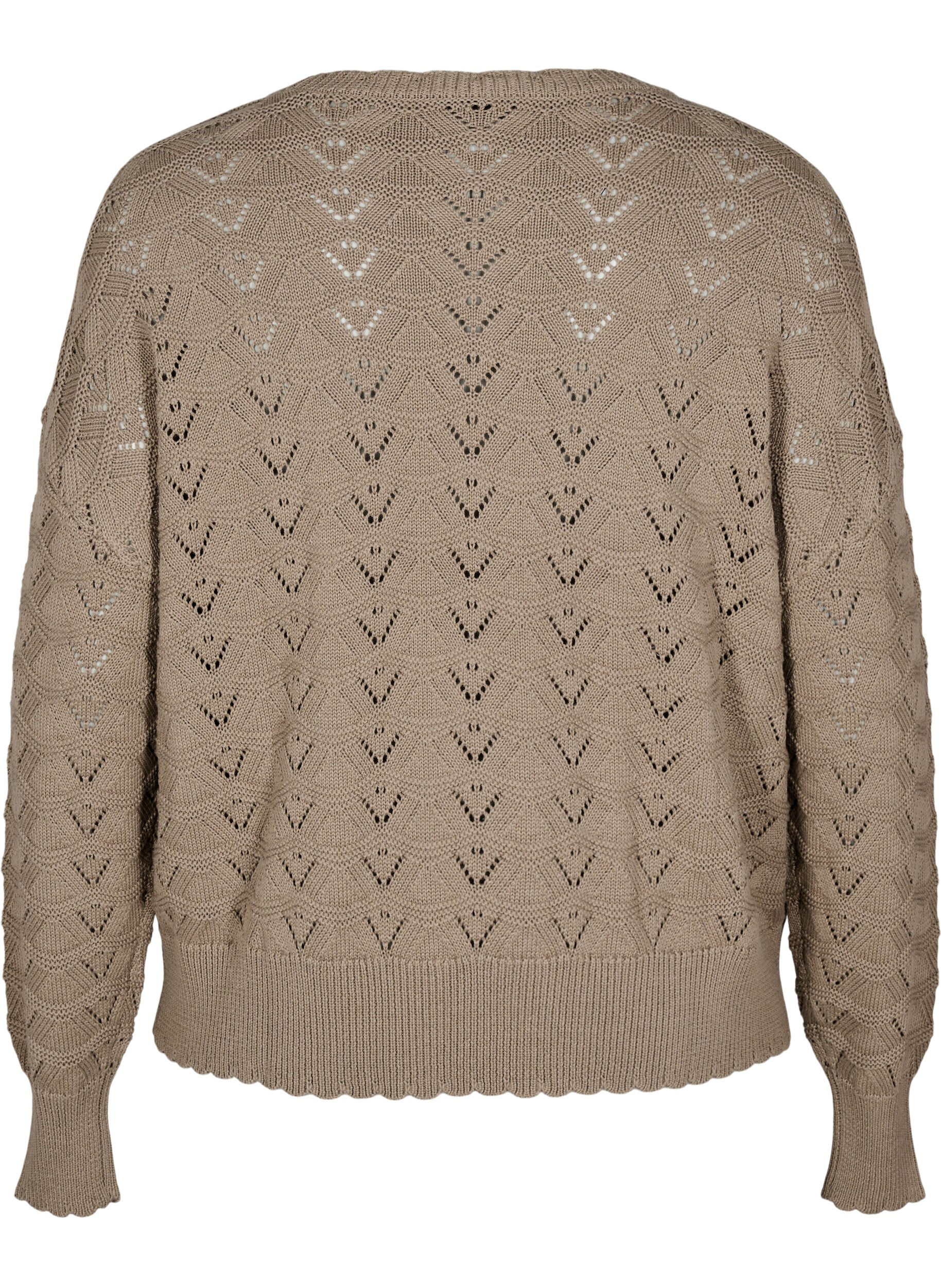 Zizzi Chemisier &agrave; manches longues en tricot avec motif ajour&eacute;, Desert Taupe, Packshot image number 1