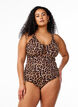 Maillot de bain imprimé animalier avec liens à nouer, Marron, Model image number 0