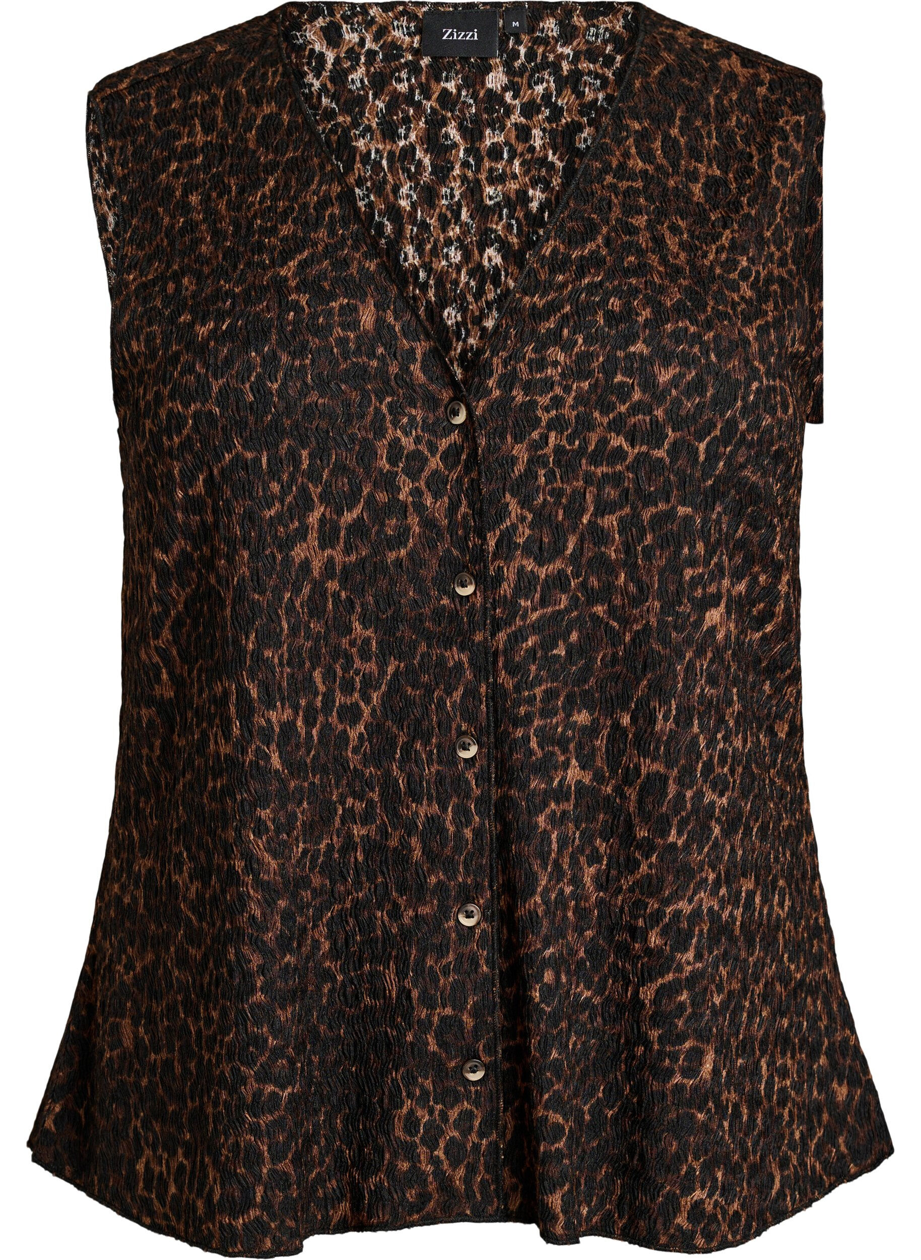 Top sans manches &agrave; texture ondul&eacute;e et fermeture boutonn&eacute;e