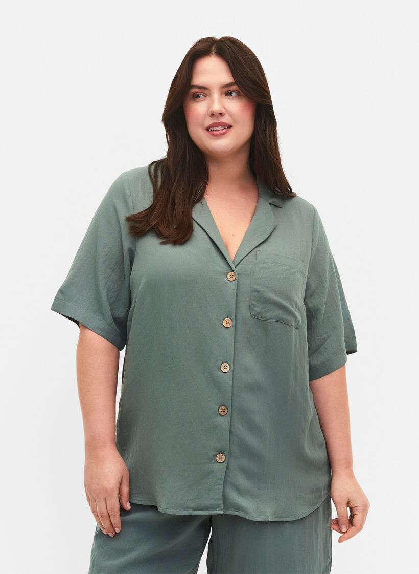 Chemise en viscose à manches courtes, Balsam Green, Model image number 0