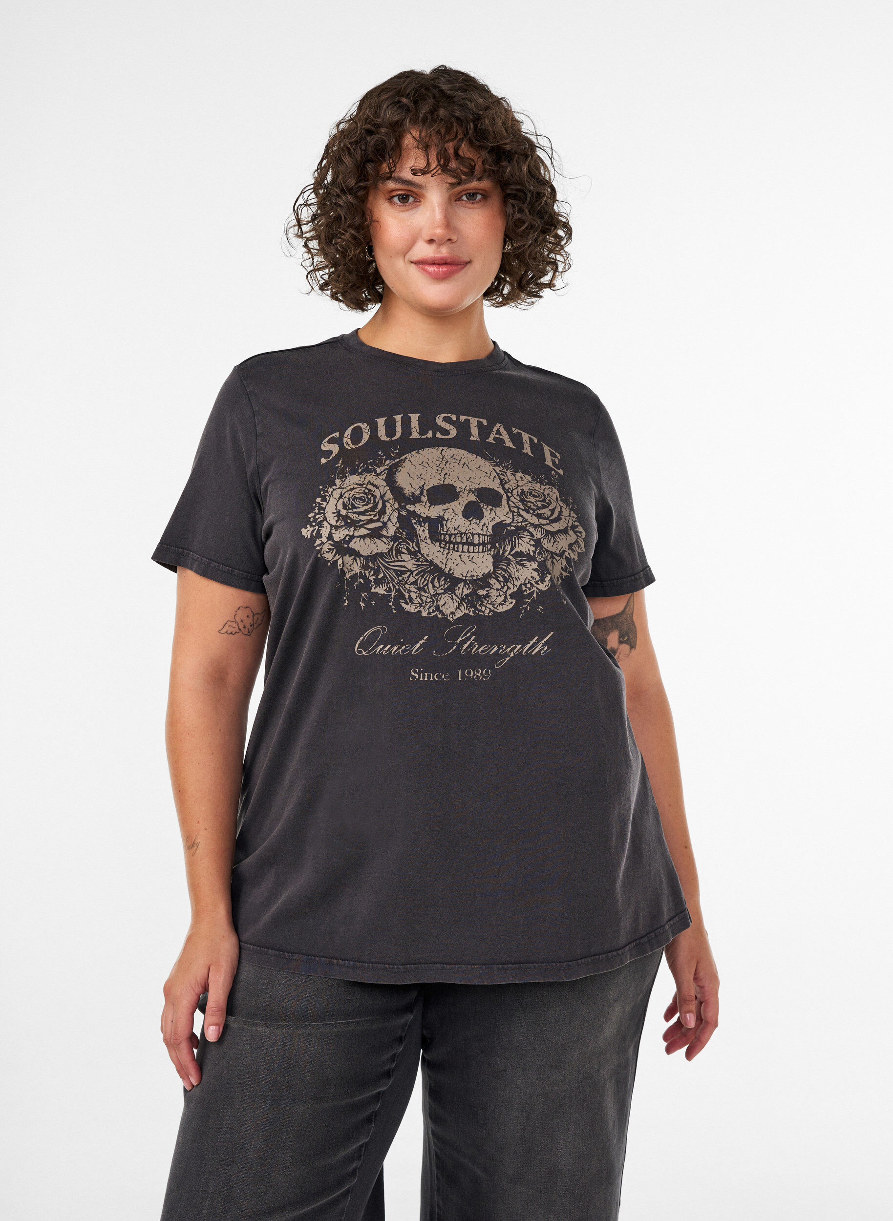 T-shirt graphique en coton bio, Beige, Model