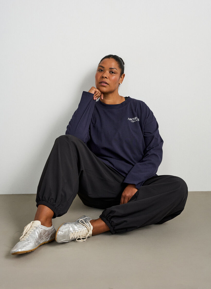 Blouse en jersey &agrave; manches longues avec inscription, Bleu, Model image number 4