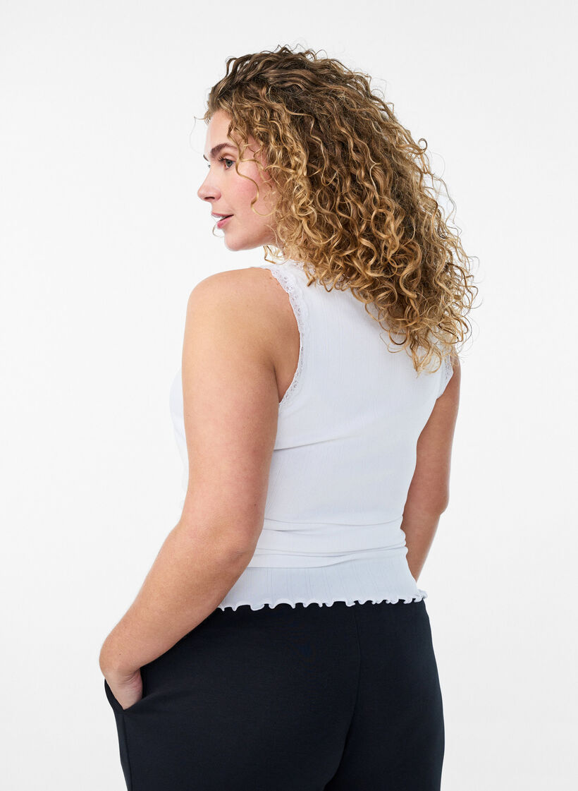 D&eacute;bardeur avec bordure en dentelle et broderie &agrave; &oelig;illets, Blanc, Model image number 2