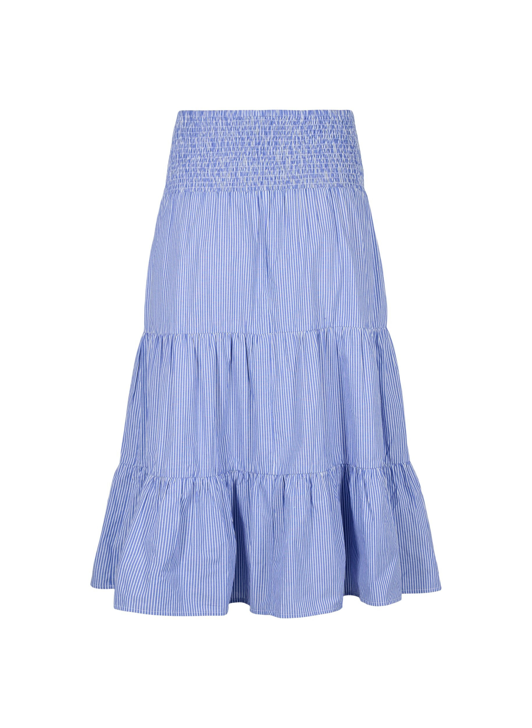 Zizzi Jupe longue ray&eacute;e avec smocks, Baja Blue Stripe, Packshot image number 1