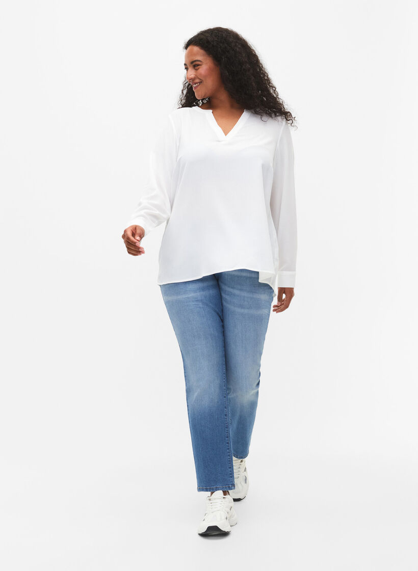 Blouse à manches longues avec détails en dentelle , Bright White, Model image number 2