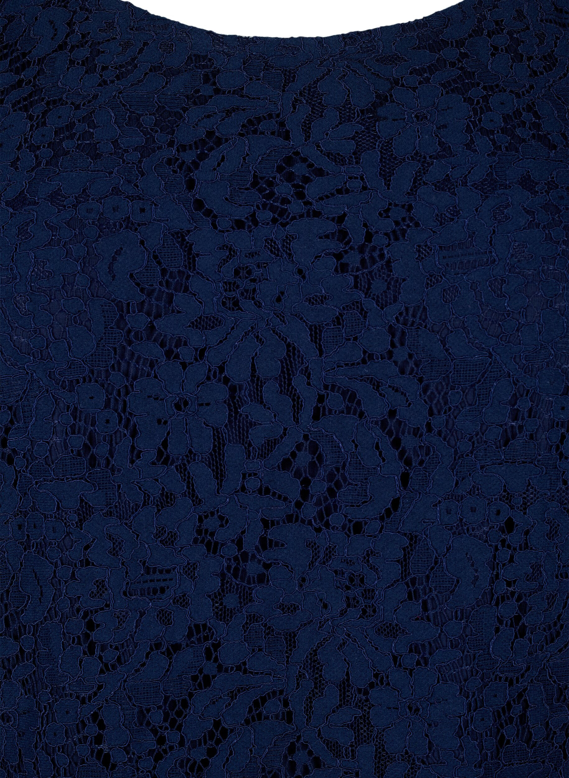 Zizzi Chemisier en dentelle &agrave; manches longues, Navy Blazer, Packshot image number 2