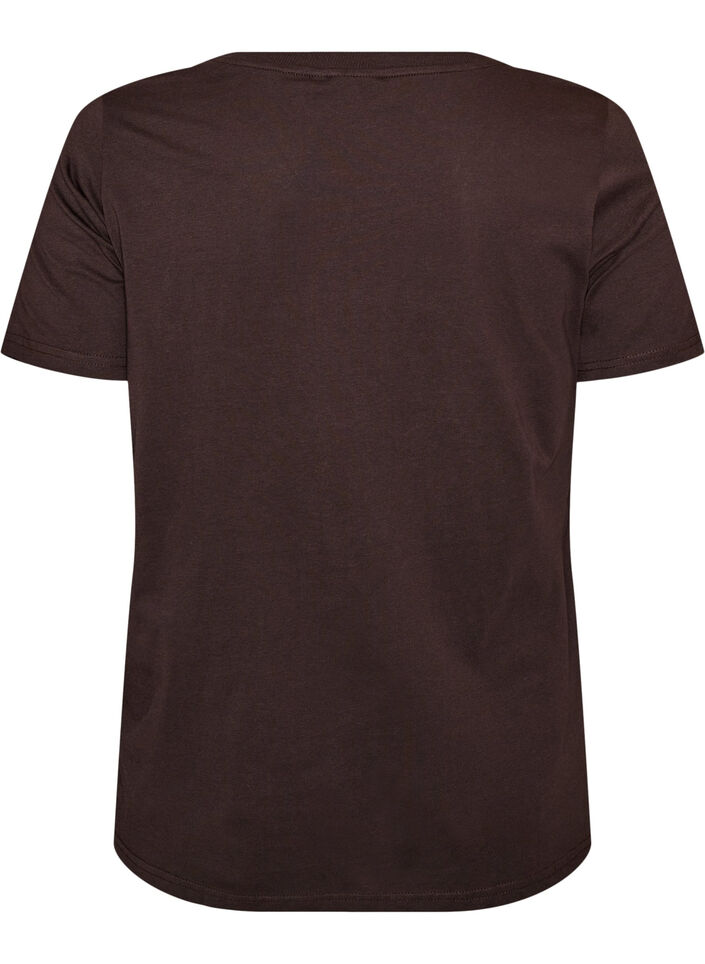 T-shirt en coton avec imprim&eacute; chat et col rond, Marron, Packshot image number 1