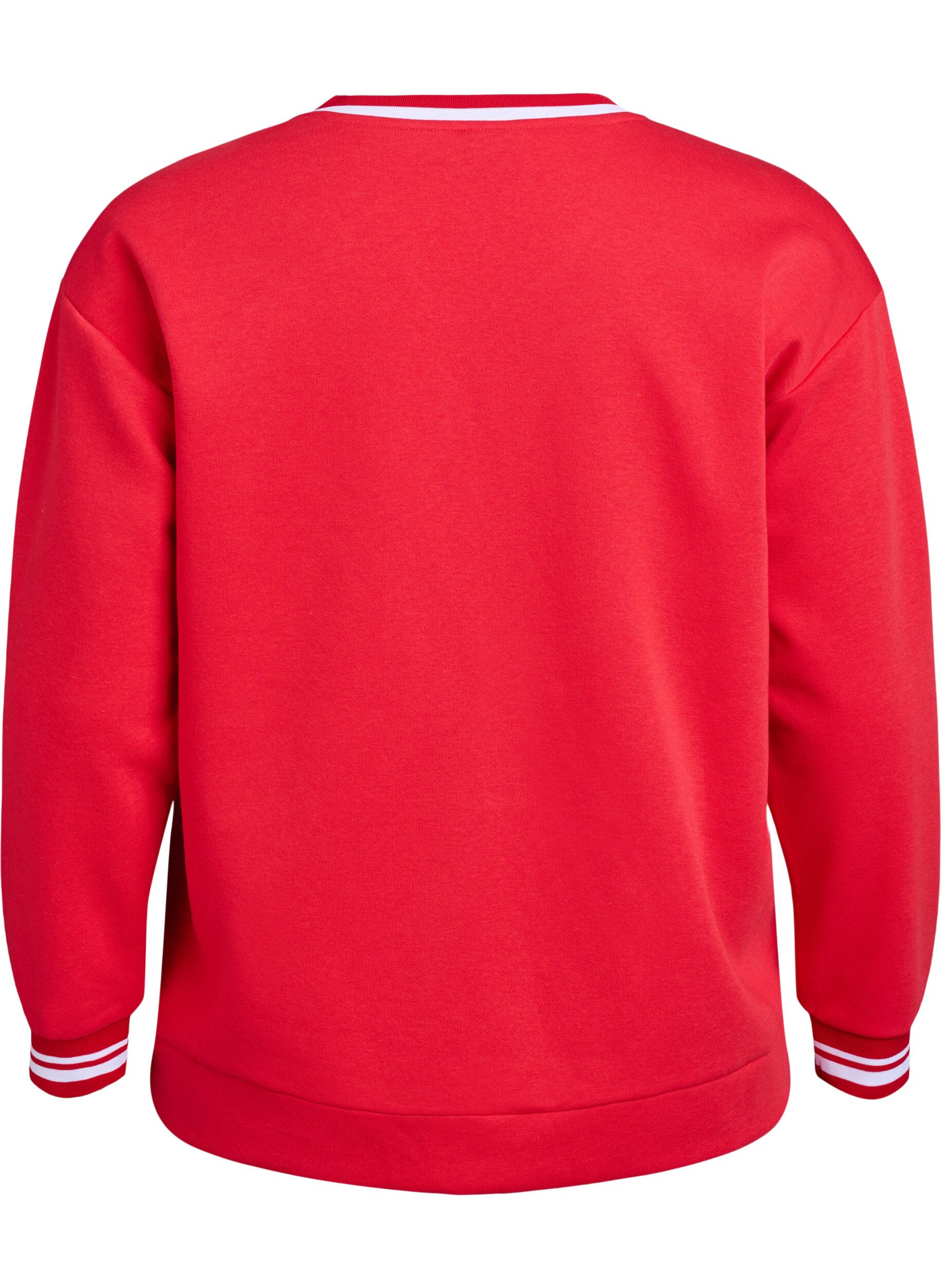 Zizzi Sweatshirt avec col en V et imprim&eacute; texte, Rouge, Packshot image number 1