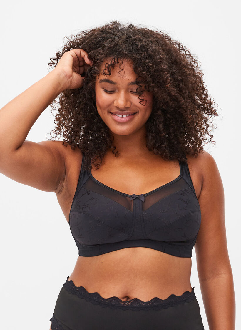 Soutien-gorge avec détails en maille, Black, Model image number 0