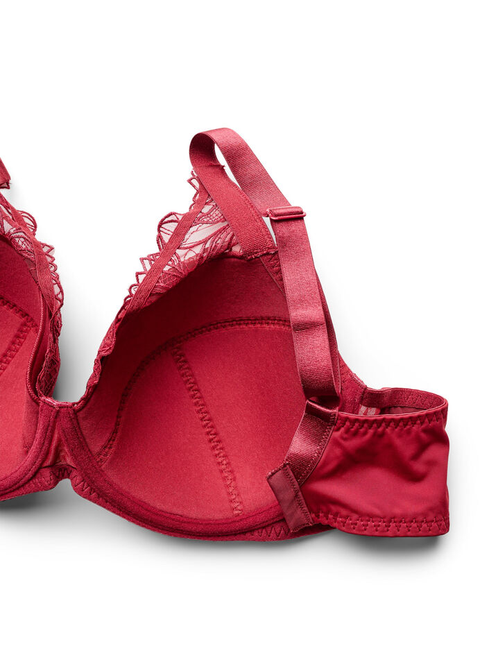 Soutien-gorge rembourr&eacute; en dentelle avec armatures, Rouge, Packshot image number 3