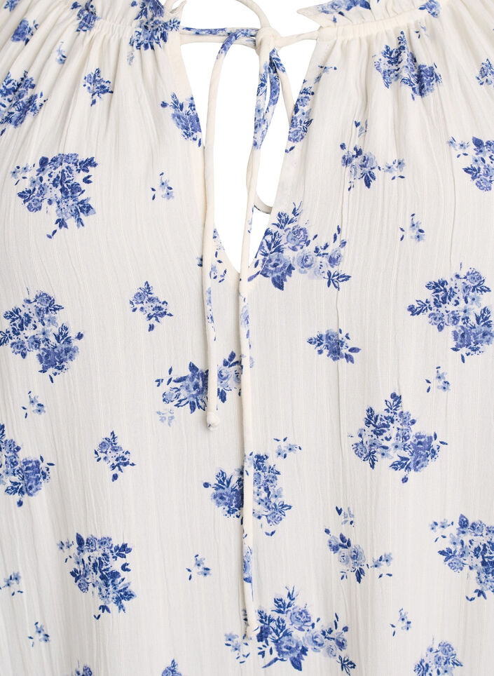 Blouse en viscose &agrave; fleurs avec manches mi-longues, Blanc, Packshot image number 2