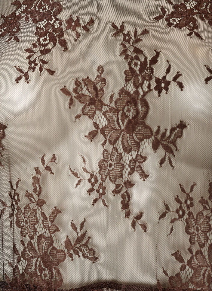 Robe mi-longue en dentelle transparente &agrave; manches courtes, Marron, Packshot image number 2