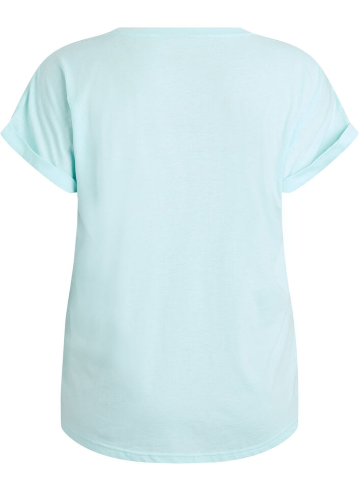 T-shirt &agrave; manches courtes en coton m&eacute;lang&eacute;, Turquoise, Packshot image number 1